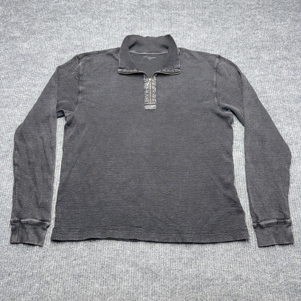 Calvin Klein Jeans Sweater Mens 2XL Gray 1/4 Zip Waffle Knit Thermal Pullover